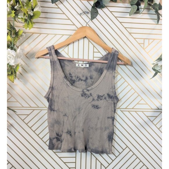 AMO Women's Brown Ribbed Tie Dye Pullover Tank Sleeveless Cropped Size Small - Picture 1 of 4
